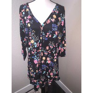 NWT! O’Neill Black Floral 3/4 Sleeve Drawstring Dress - Size Large